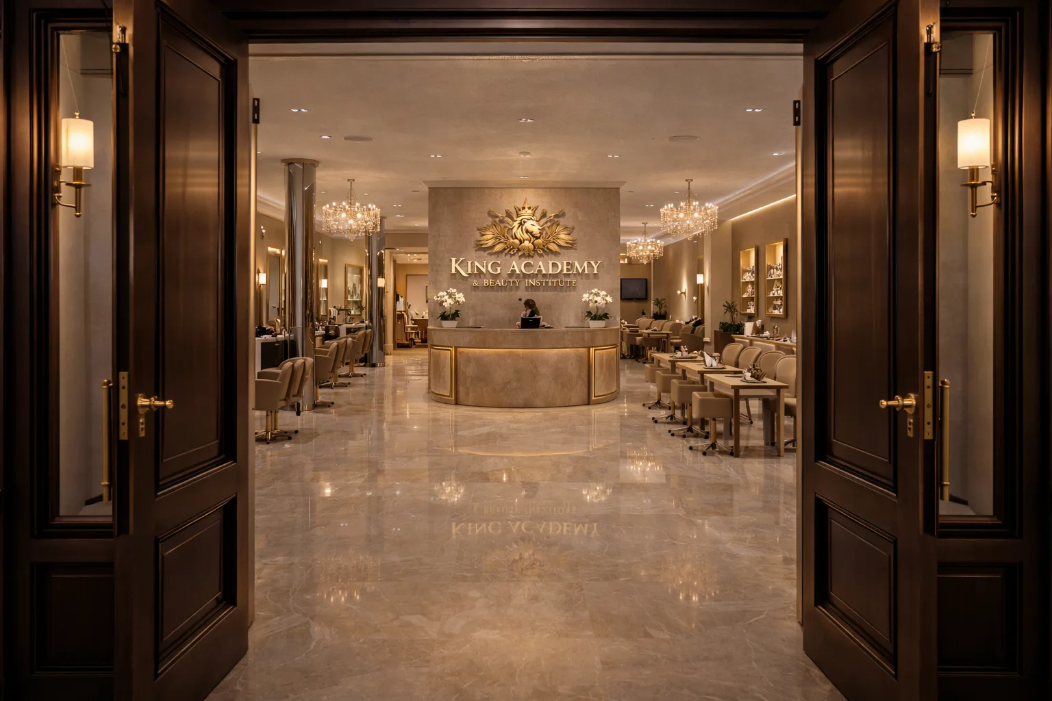 King Academy salon viewed through an open doorway